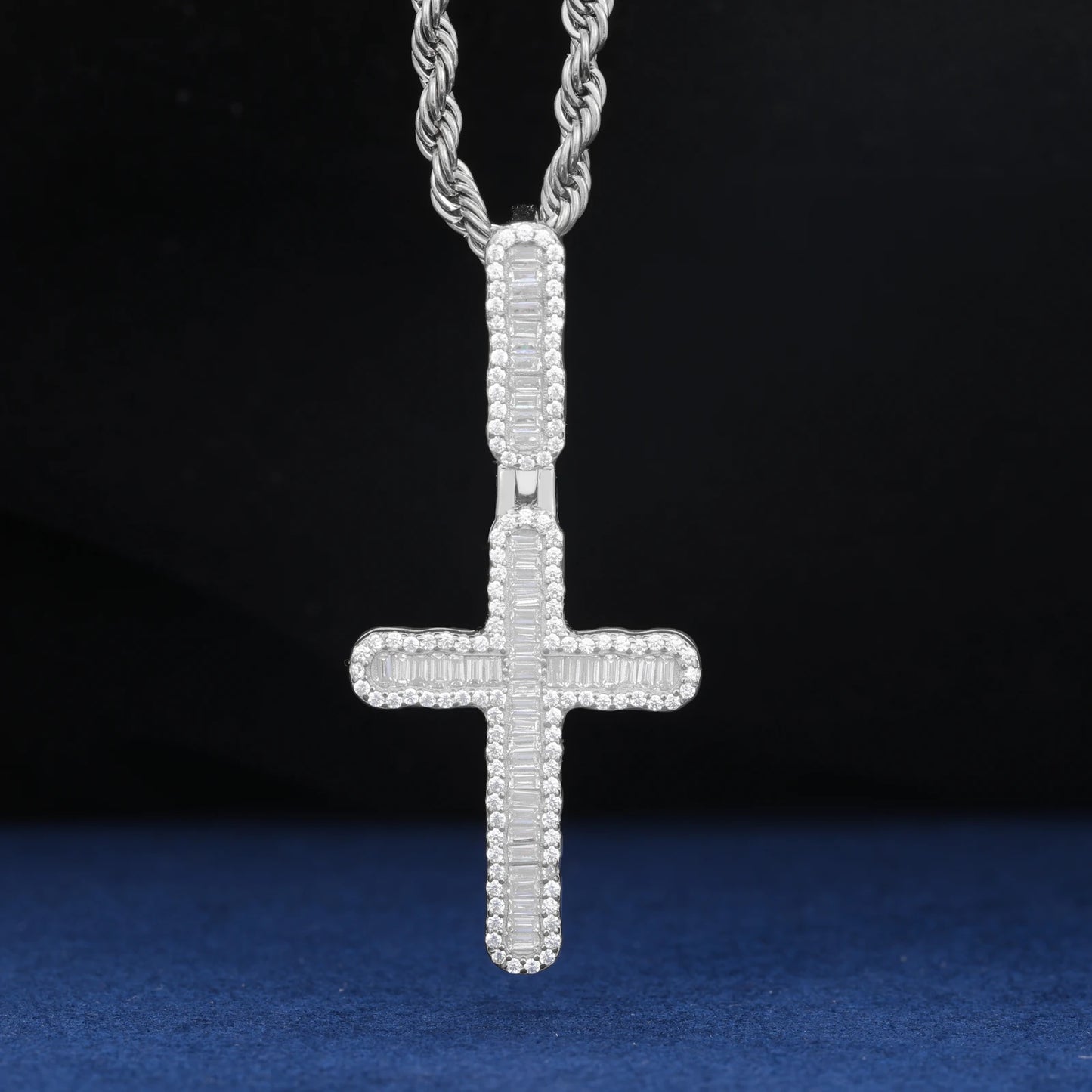 S925 Moissanite Small Baguette Cross Pendant - Different Drips