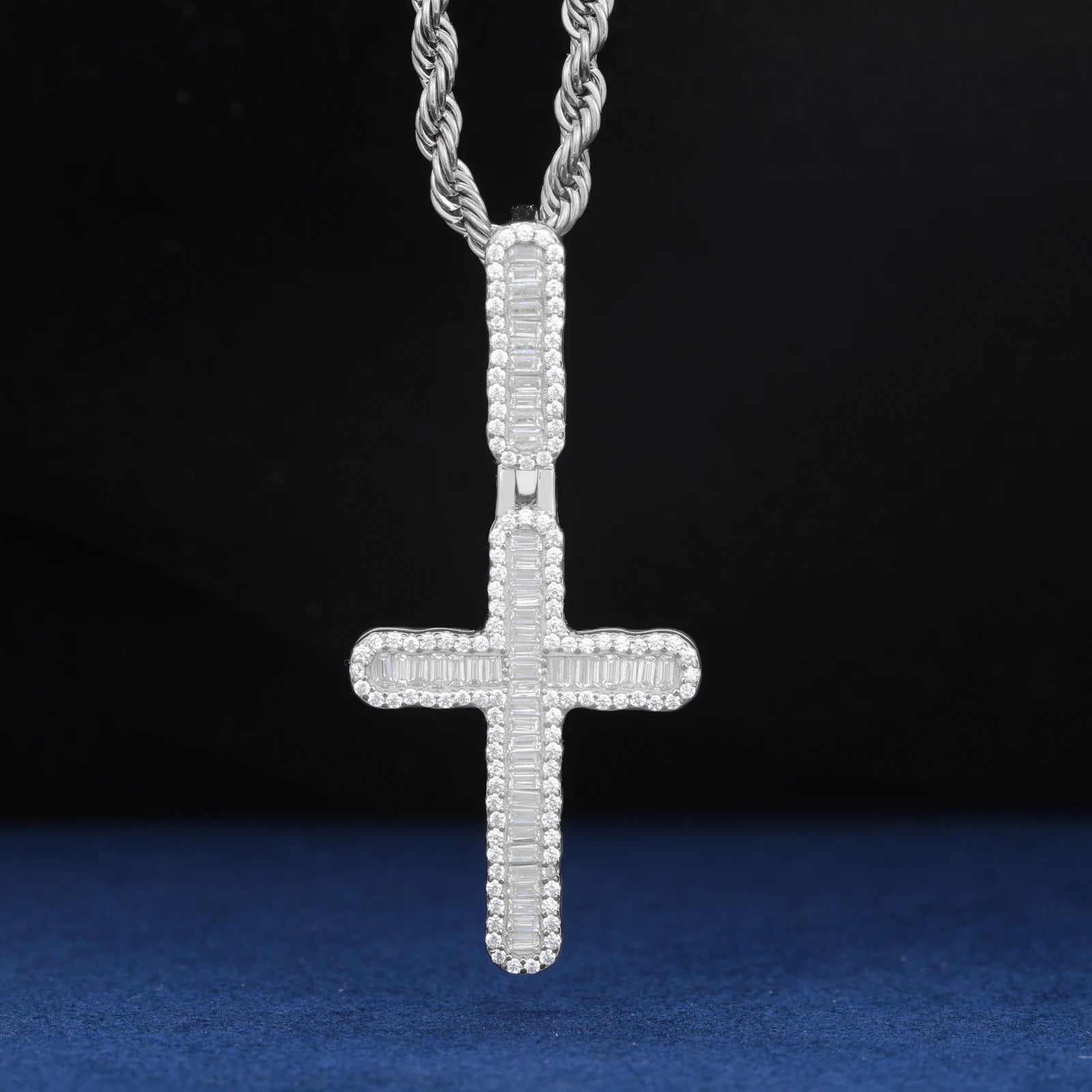 S925 Moissanite Small Baguette Cross Pendant - Different Drips