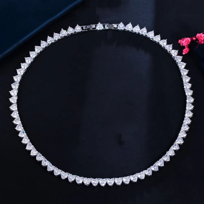 6mm Women's Curved Diamond Heart Tennis Necklace - Different Drips
