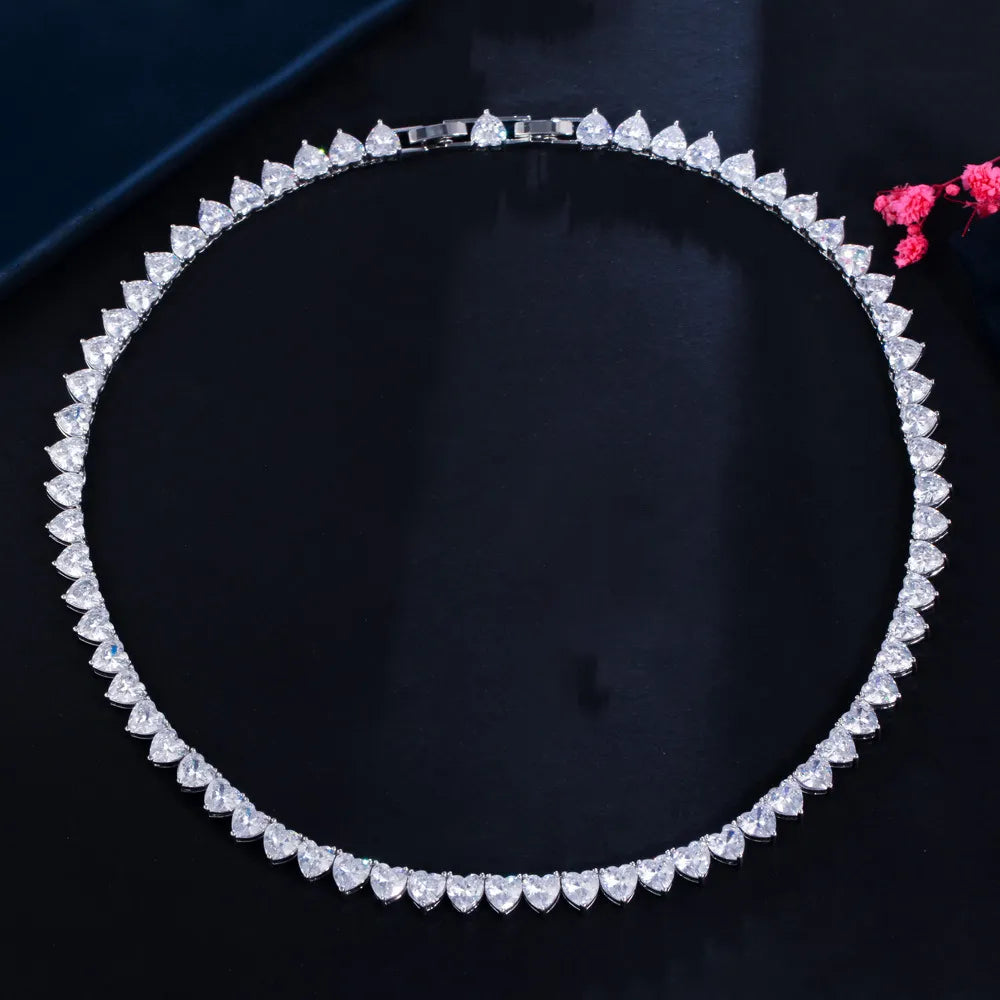 6mm Women's Curved Diamond Heart Tennis Necklace - Different Drips