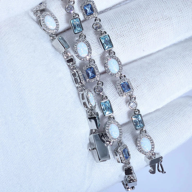 Ice Blue Opal Cluster Tennis Chain - Different Drips