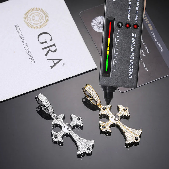 S925 Moissanite Tai Chi Ying Yang Cross Pendant - Different Drips