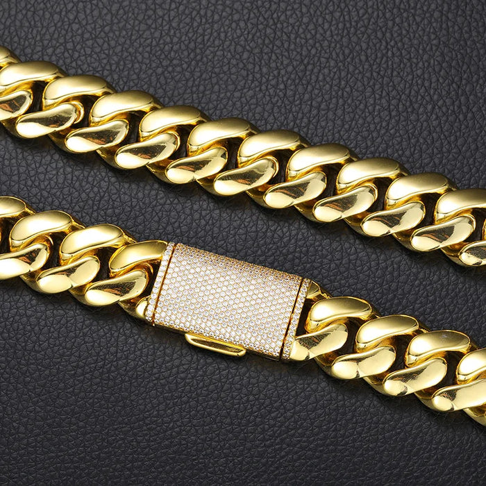 8-22mm Solid 18k Miami Cuban Link Chain w/Iced Clasp - Different Drips