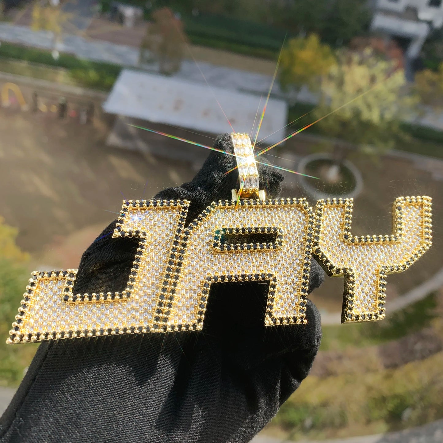 Iced Out Two Layer Custom Name Pendant - Different Drips