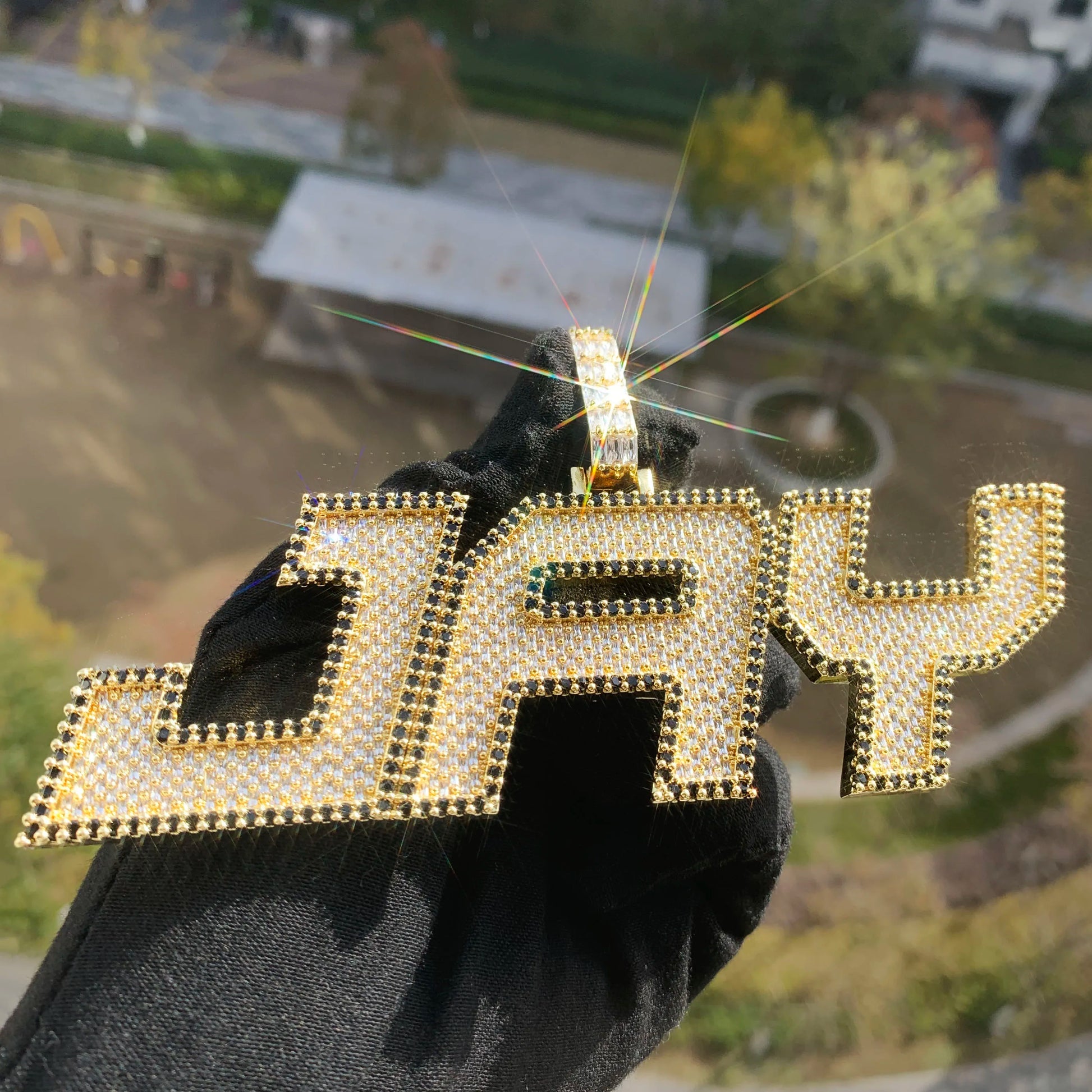 Iced Out Two Layer Custom Name Pendant - Different Drips