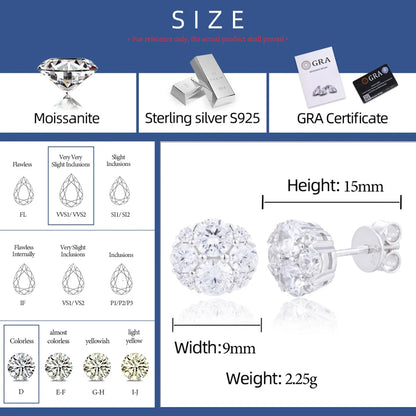 925 Sterling Silver Flower Cluster Moissanite Stud Earrings - Different Drips