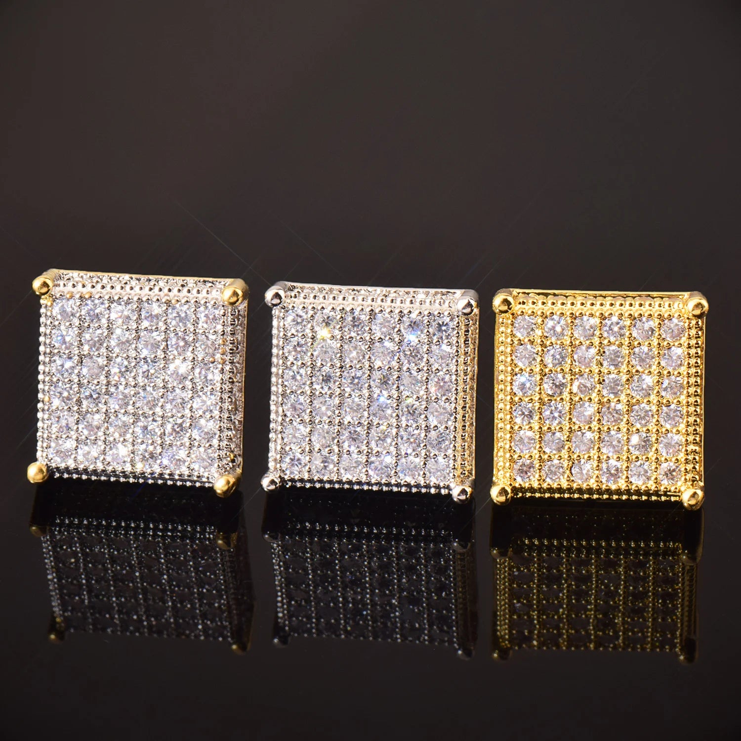 11mm Square Cut Pave Earrings - Different Drips