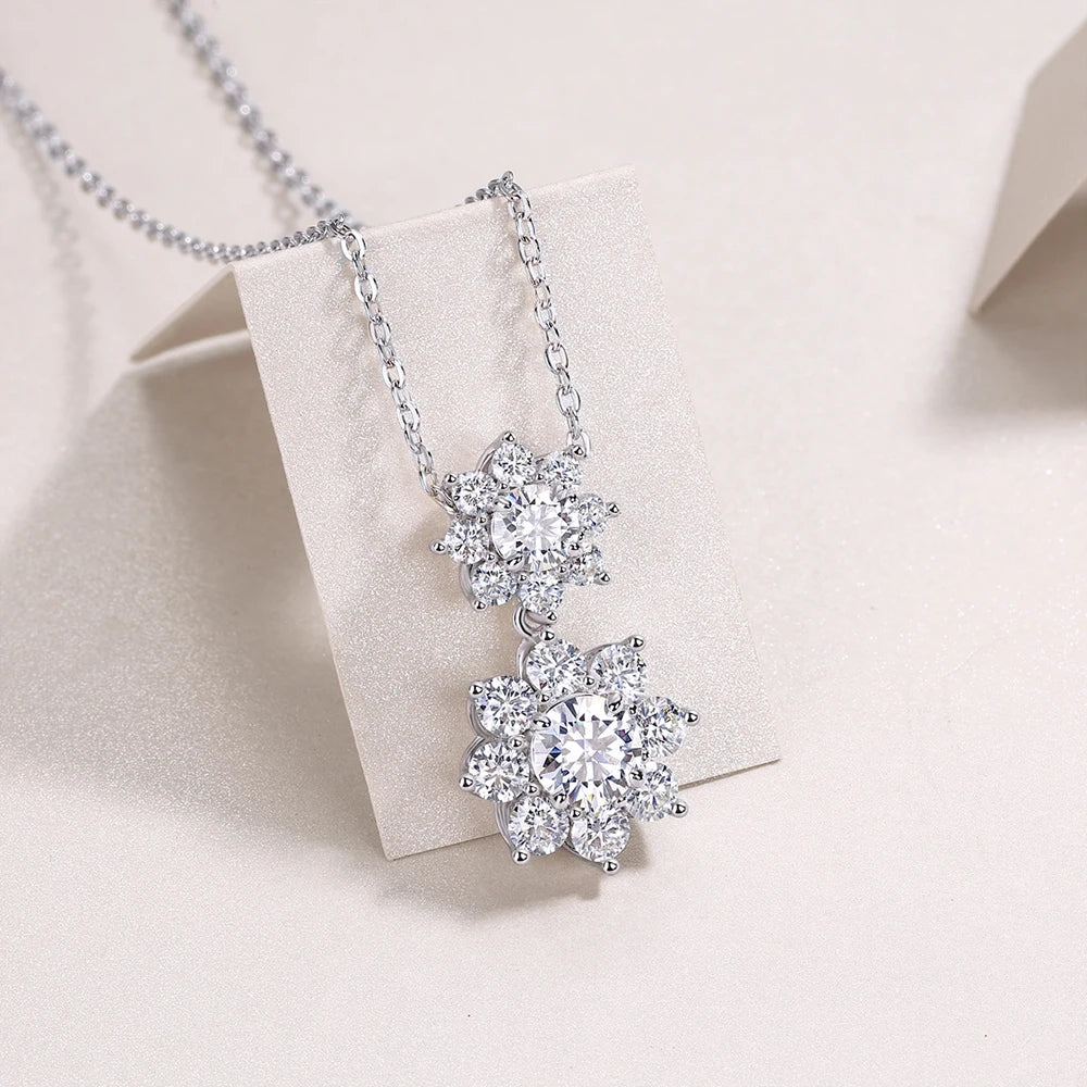 Women's S925 Moissanite Diamond Double Flower Pendant - Different Drips