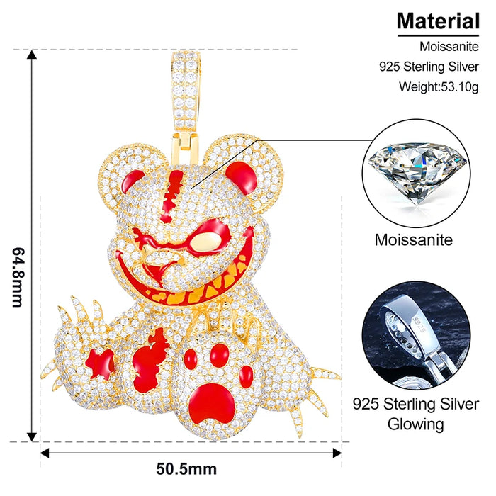 S925 Moissanite Savage Bear Pendant - Different Drips