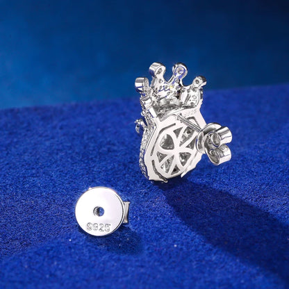 925 Sterling Silver Iced Crowned Lion Head Stud Earrings - Different Drips