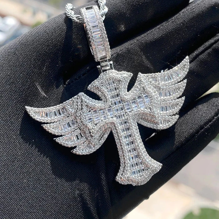 Baguette Winged Royal Cross Pendant - Different Drips