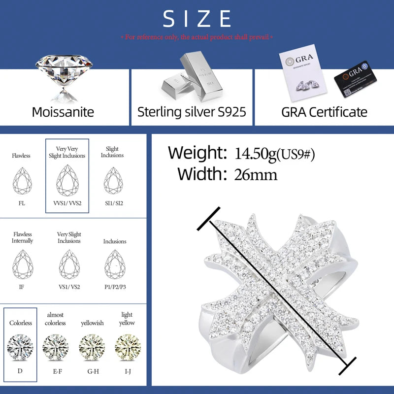 925 Sterling Silver Iced Out Cross Ring - Different Drips