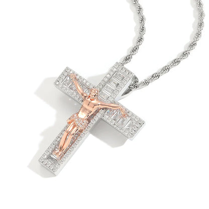 Iced Baguette Jesus Crucifix Cross Pendant