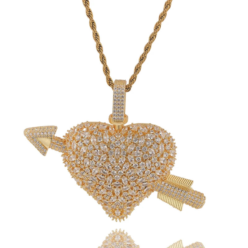Iced Cupid Arrow Heart Pendant
