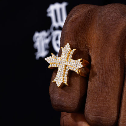 925 Sterling Silver Iced Out Cross Ring - Different Drips