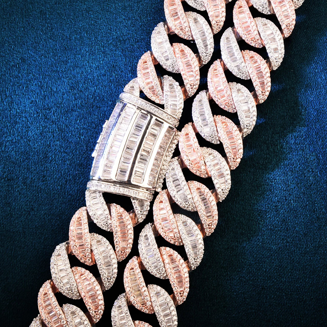 19mm All Over Two Tone Baguette Curve Cuban Link Chain - Different Drips