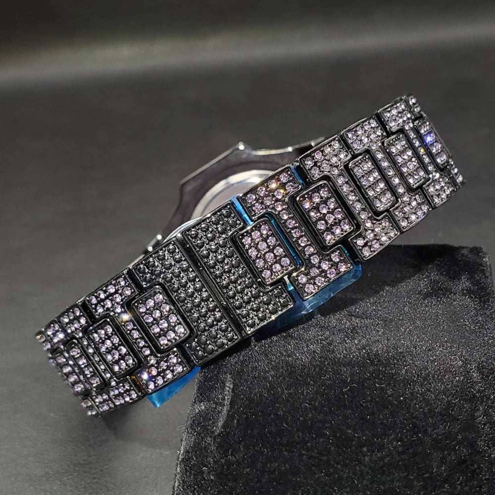 Bust Down Pink Cushion Case Watch with Date Window - Different Drips