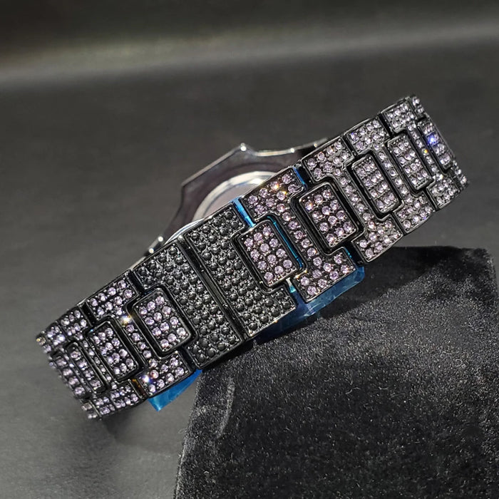 Bust Down Pink Cushion Case Watch with Date Window - Different Drips