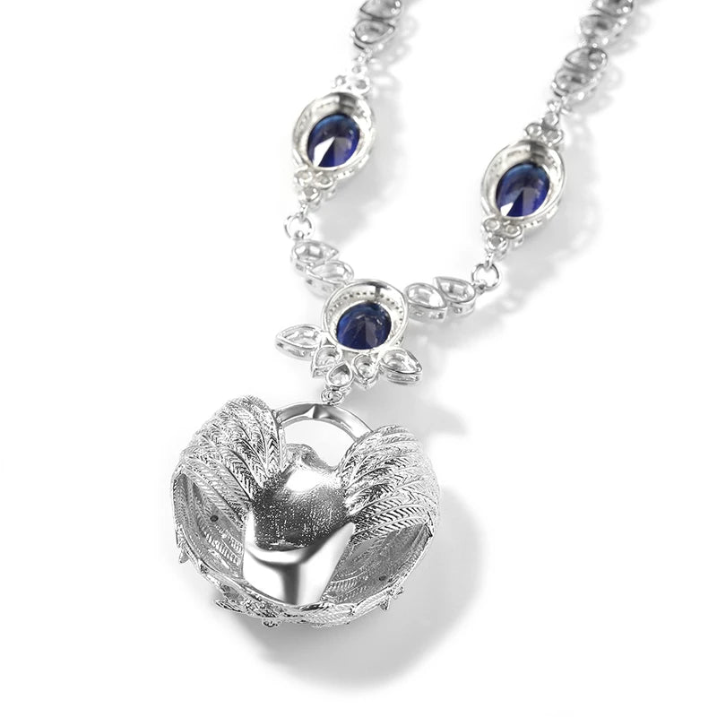 Iced Angel Blue Sapphire Pear Cut Pendant