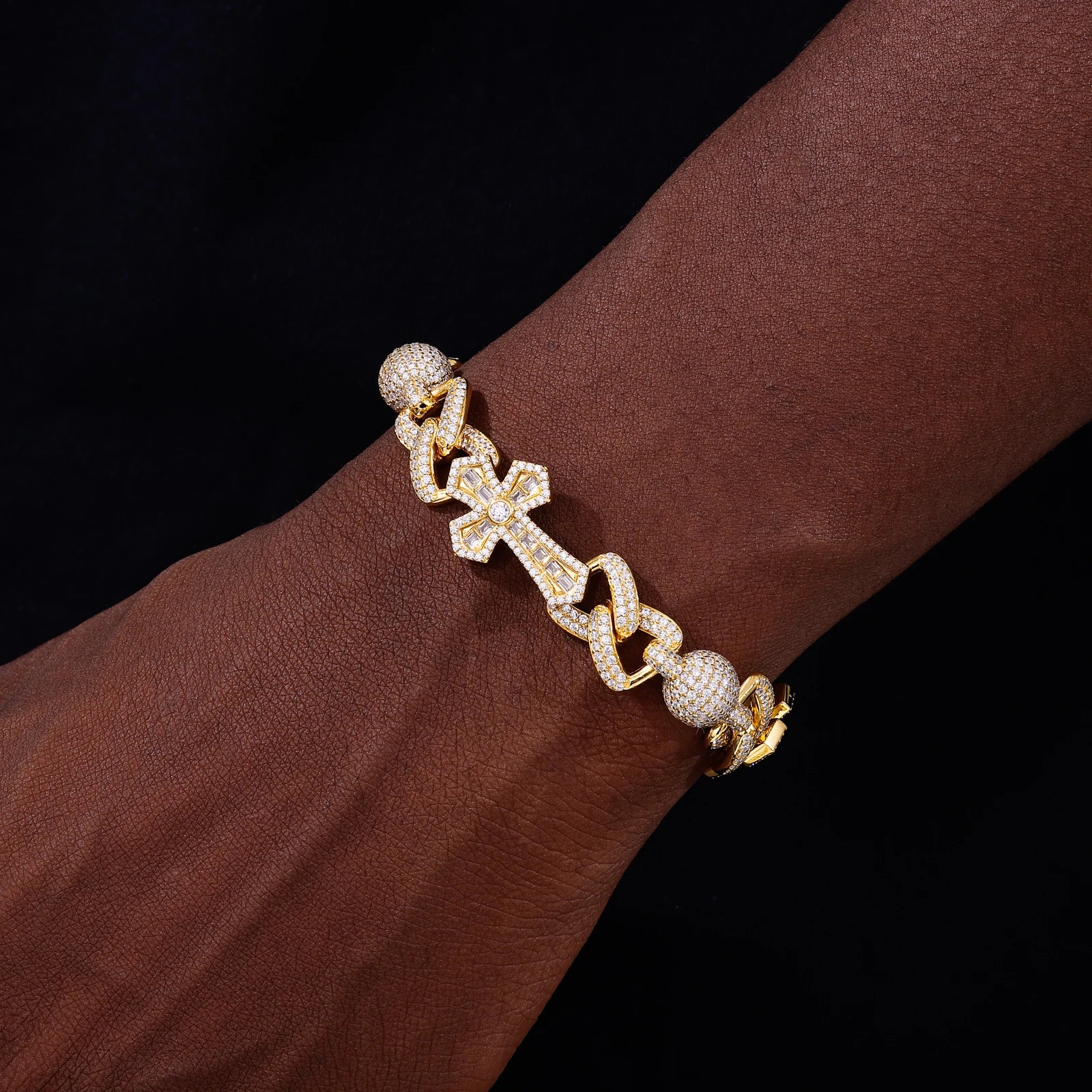 925 Sterling Silver Iced Out Moissanite Cross Link Bracelet - Different Drips