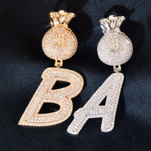 Layered Italic Money Bag Bail Single Letter Pendant - Different Drips