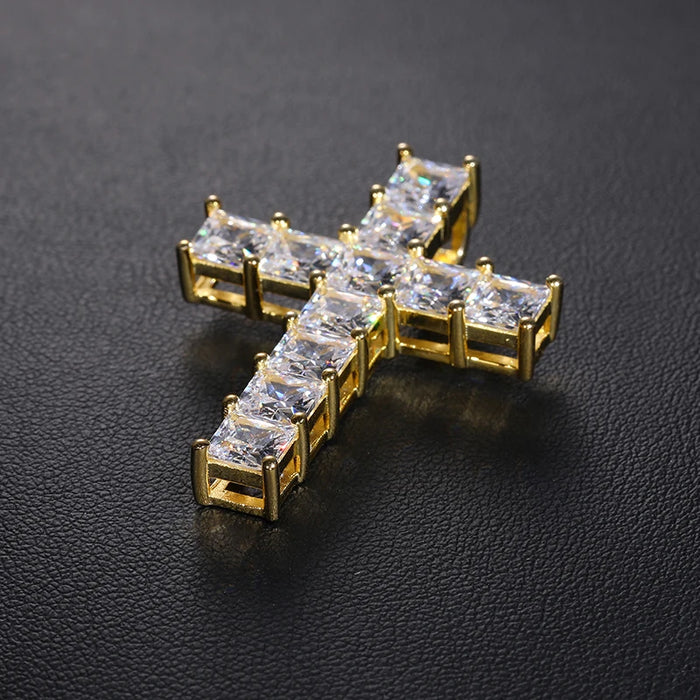 S925 Moissanite Square Cut Cross Pendant - Different Drips