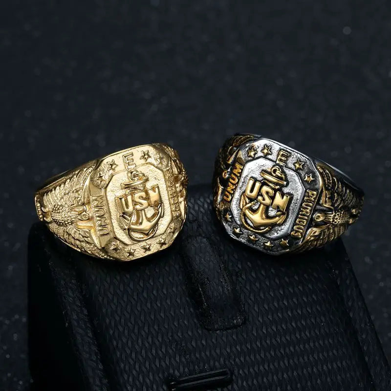 Gold Eagle Anchor Nautical Signet Ring - Different Drips