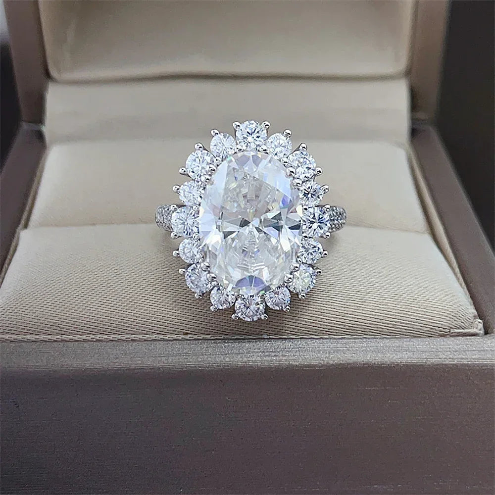 Women's S925 Moissanite Diamond Oval Solitaire Halo Ring - Different Drips