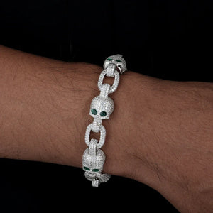 S925 Moissanite Diamond Rolo Skull Link Bracelet - Different Drips