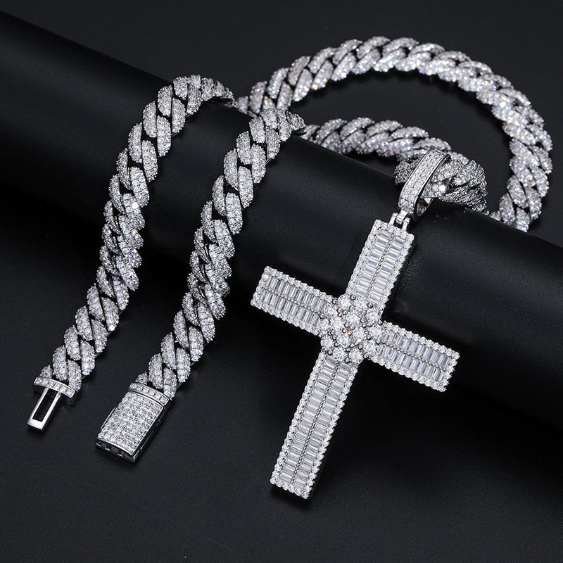 S925 Moissanite Baguette Cross Pendant - Different Drips