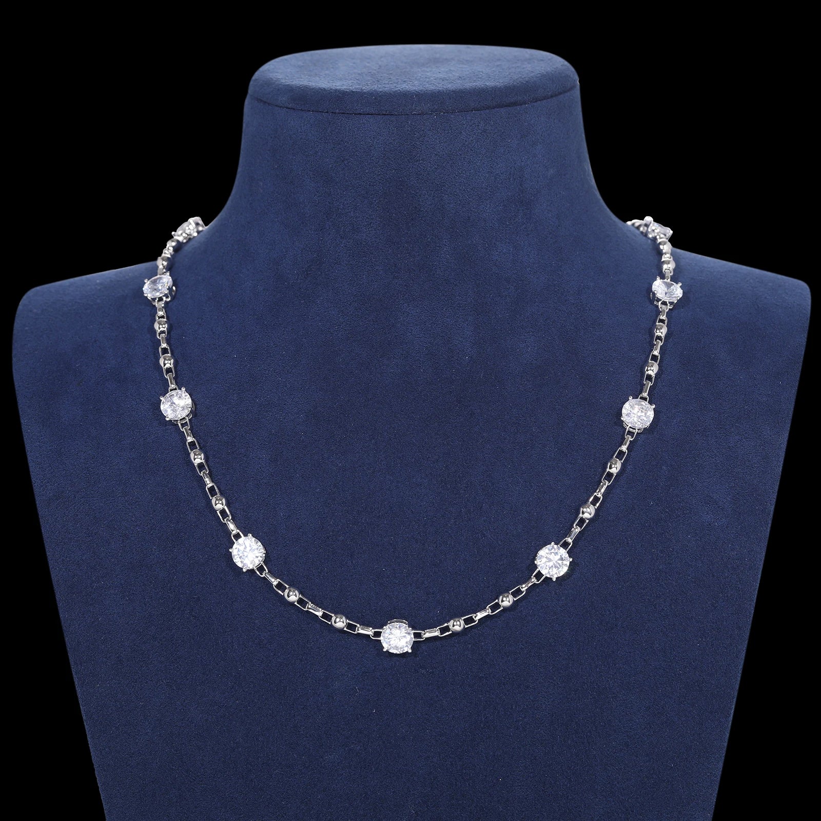 S925 Moissanite Diamond Stationed Bead Link Chain - Different Drips