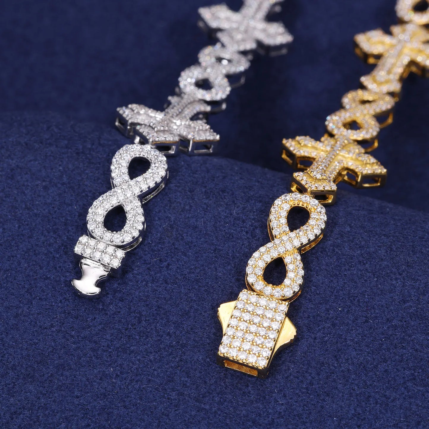 S925 Moissanite Diamond Royal Cross Link Infinity Bracelet - Different Drips