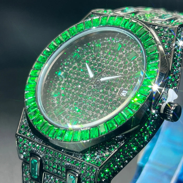 Bust Down Green Emerald Baguette Watch - Different Drips