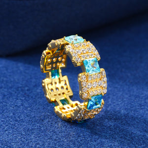 Two-Tone Blue Sapphire & Aquamarine Statement Ring - Different Drips