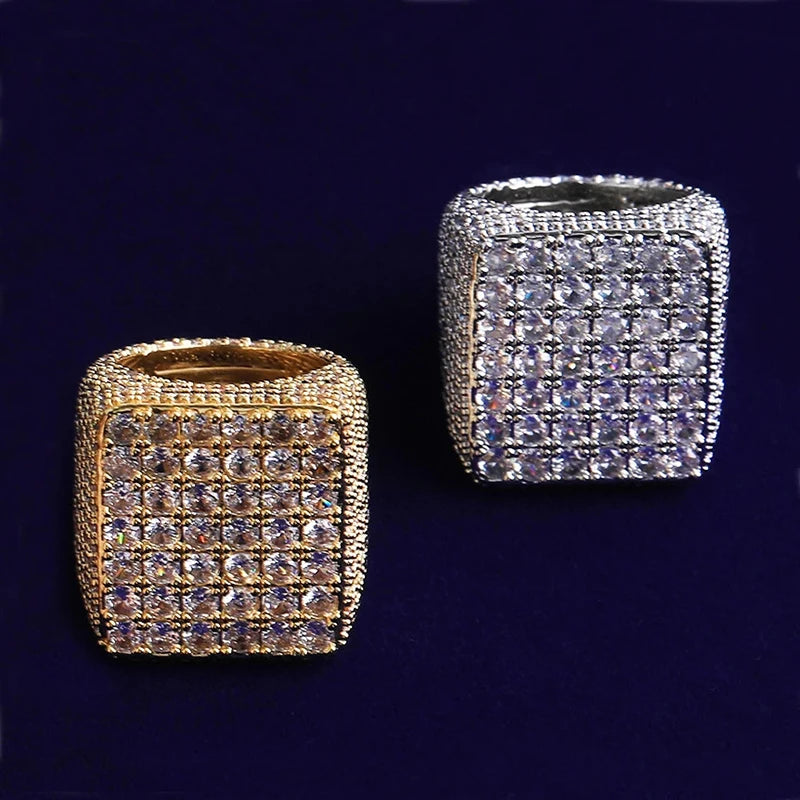 Iced Out Square Signet Ring - Different Drips