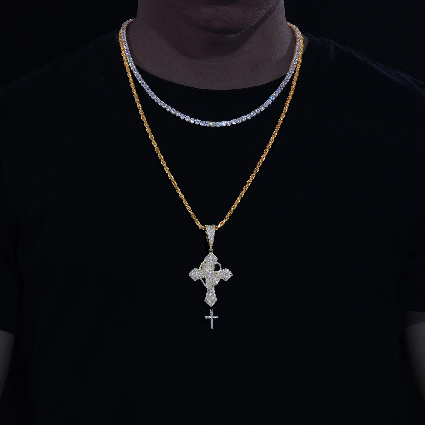 S925 Moissanite Praying Cross Pendant - Different Drips