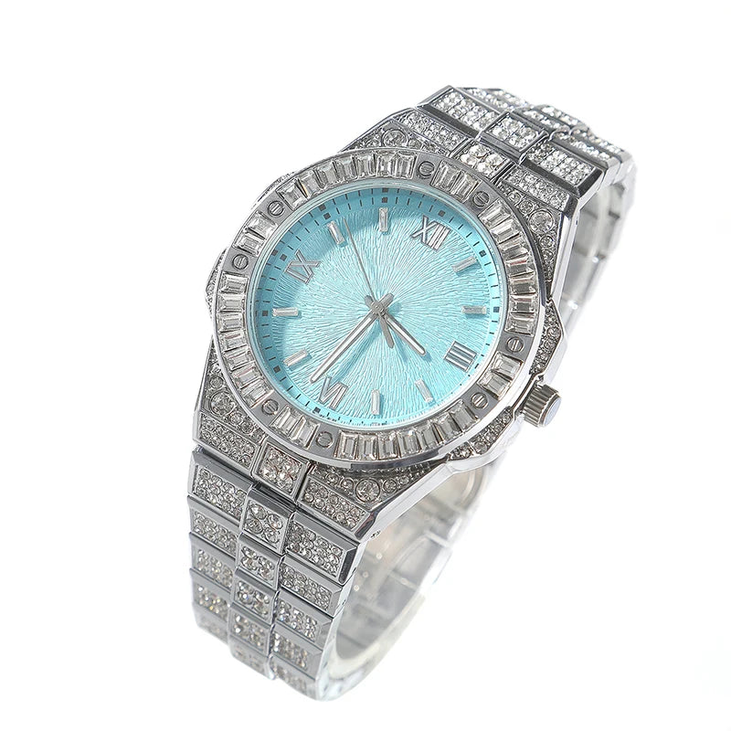 Iced Baguette Bezel Tiffany Blue Dial Watch - Different Drips
