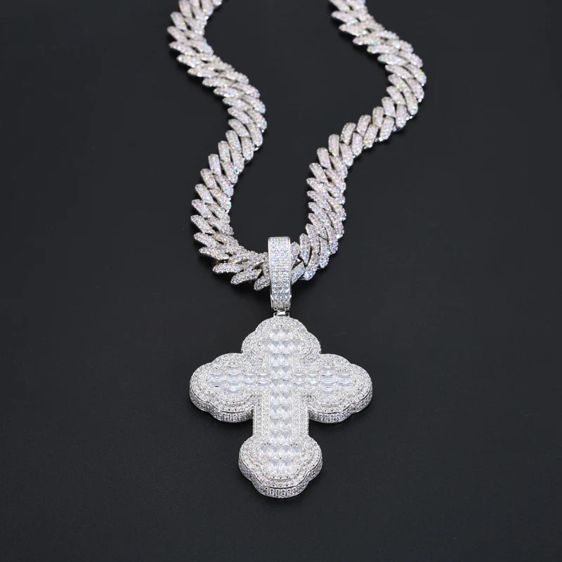 S925 Moissanite Baguette Cross Pendant - Different Drips