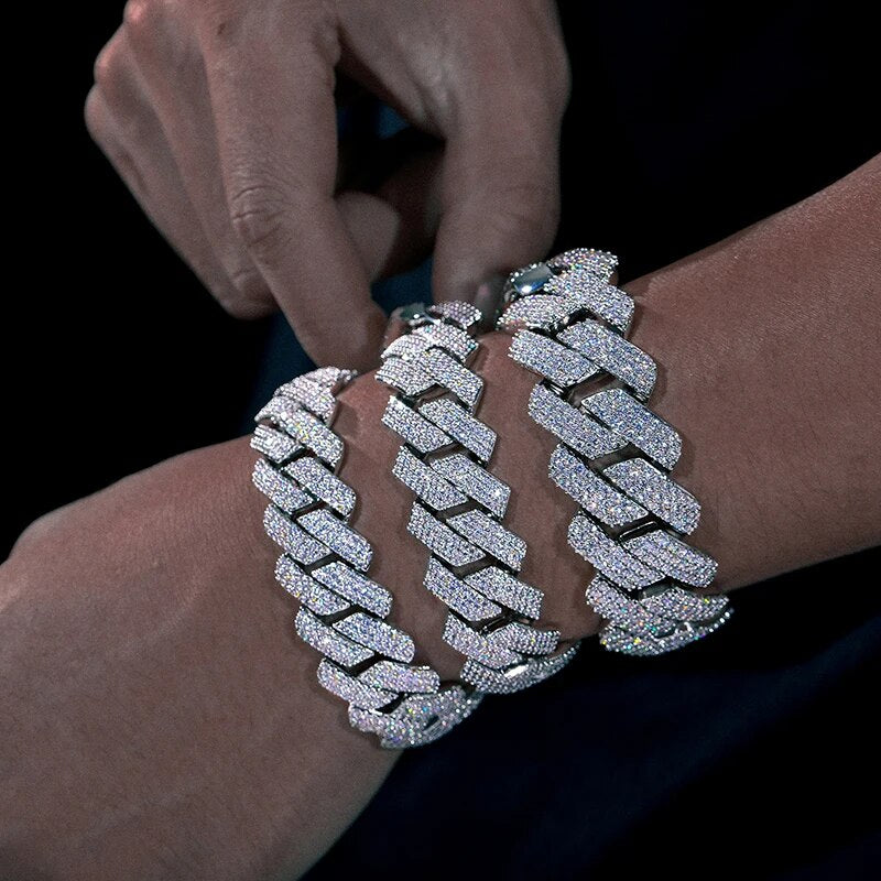 20mm S925 Moissanite Prong Cuban Bracelet - Different Drips