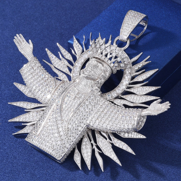 S925 Moissanite Diamond Crowned Jesus Radiance Pendant - Different Drips