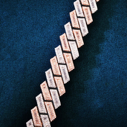 17mm Two Tone Baguette Prong Cuban Link Chain - Different Drips