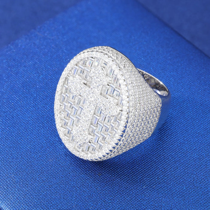 S925 Baguette Moissanite Diamond Cross Signet Ring - Different Drips