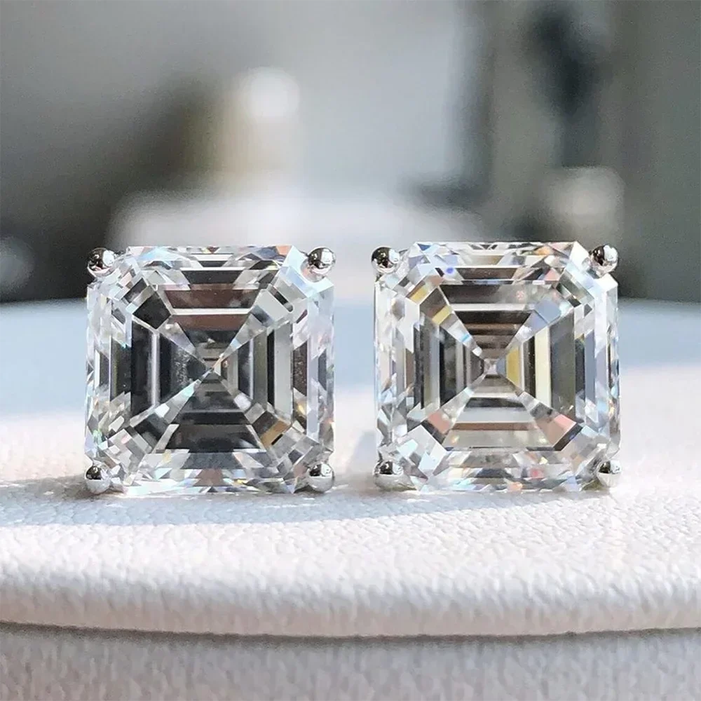 Women's S925 Asscher Cut Moissanite Diamond Stud Earrings - Different Drips