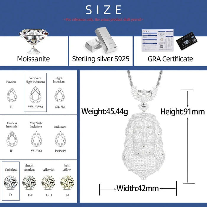S925 Moissanite Diamond Jesus Piece Pendant with Angel Bail - Different Drips