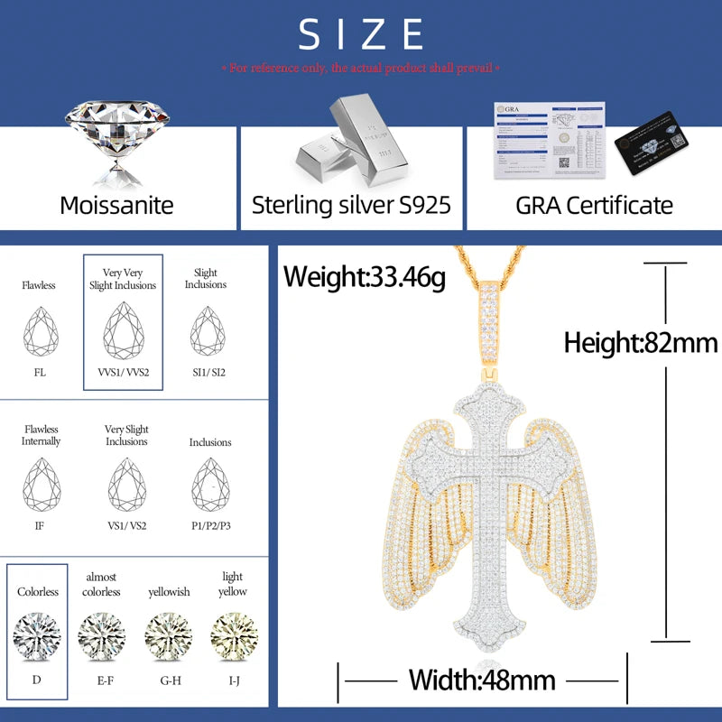 S925 Moissanite Angel Wing Cross Pendant - Different Drips