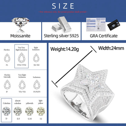 S925 Moissanite Star Statement Ring - Different Drips