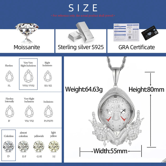 S925 Moissanite Diamond Jason Mask Pendant - Different Drips