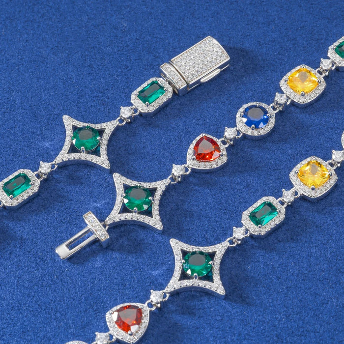 S925 Moissanite Multicolor Gemstone Star Link Chain - Different Drips