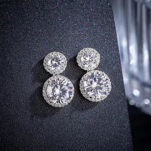 Women's S925 Moissanite Double Round Cut Halo Diamond Stud Earrings - Different Drips