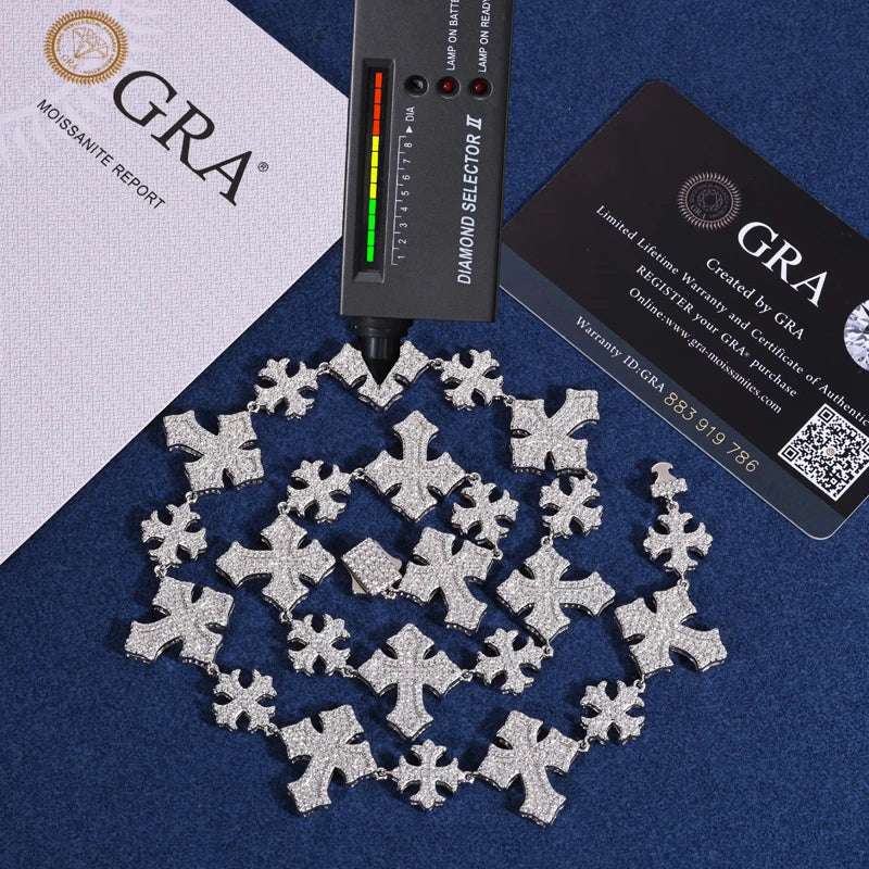S925 Moissanite Diamond Pave Royal Cross Link Chain - Different Drips